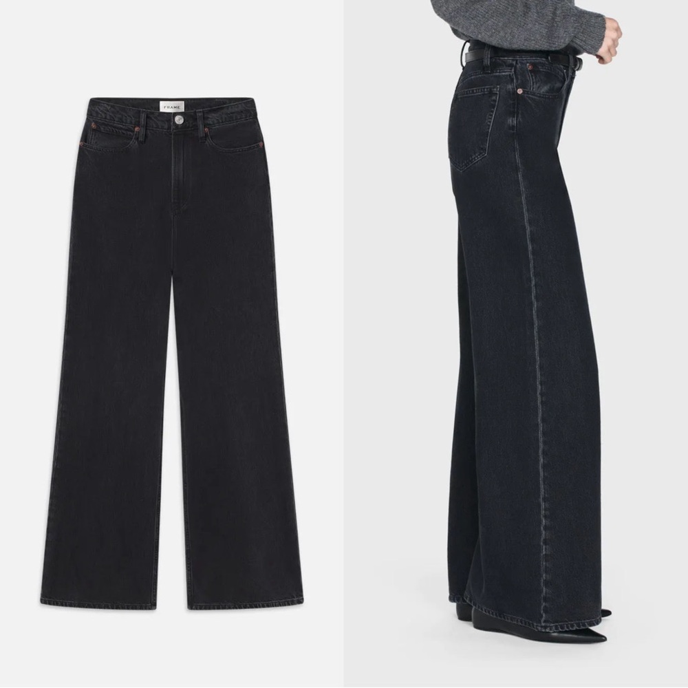 FRAME Denim Easy Wide Flare in Inkwell Black